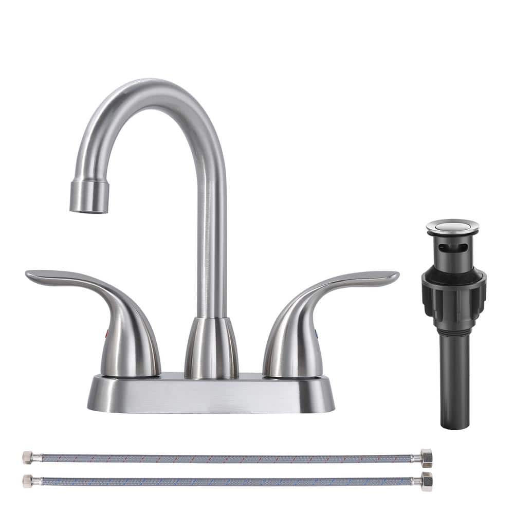 Double Handle 4 in. Centerset High Arc Bathroom Faucet with Pop-Up Drain Kit in Brushed Nickel price history on PriceWatchPro