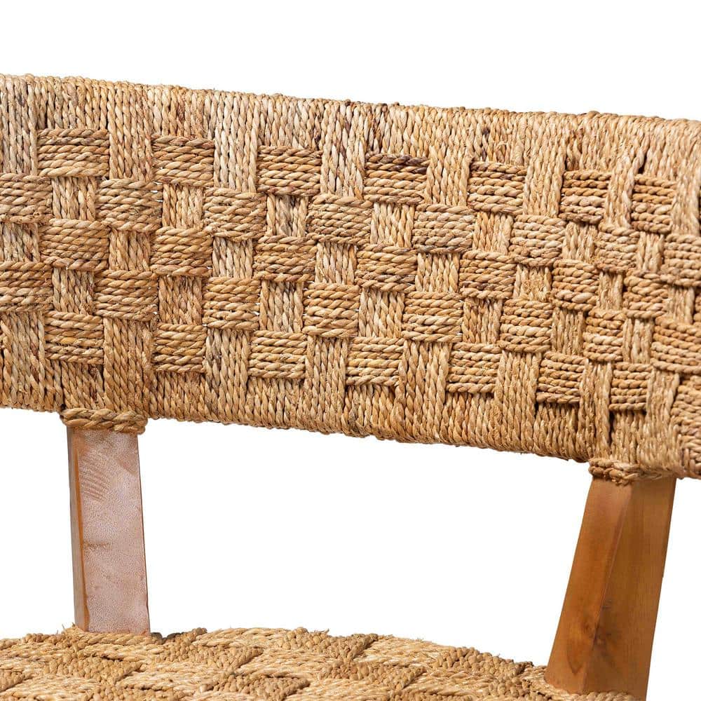 Natural Brown Mahogany and Seagrass Bohemian Counter Stool