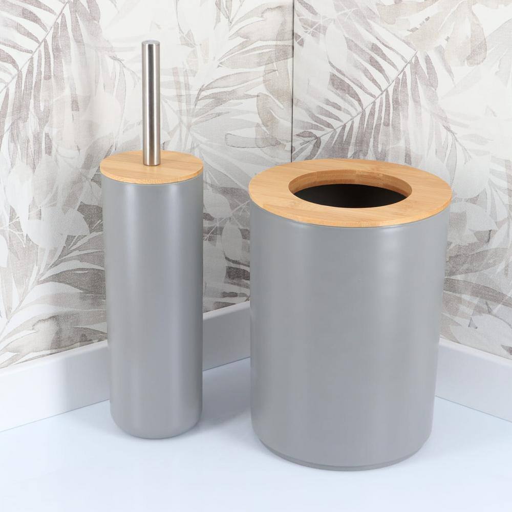 Gray Bamboo Top Bathroom Trash Can for Kids, 1.3 Gal