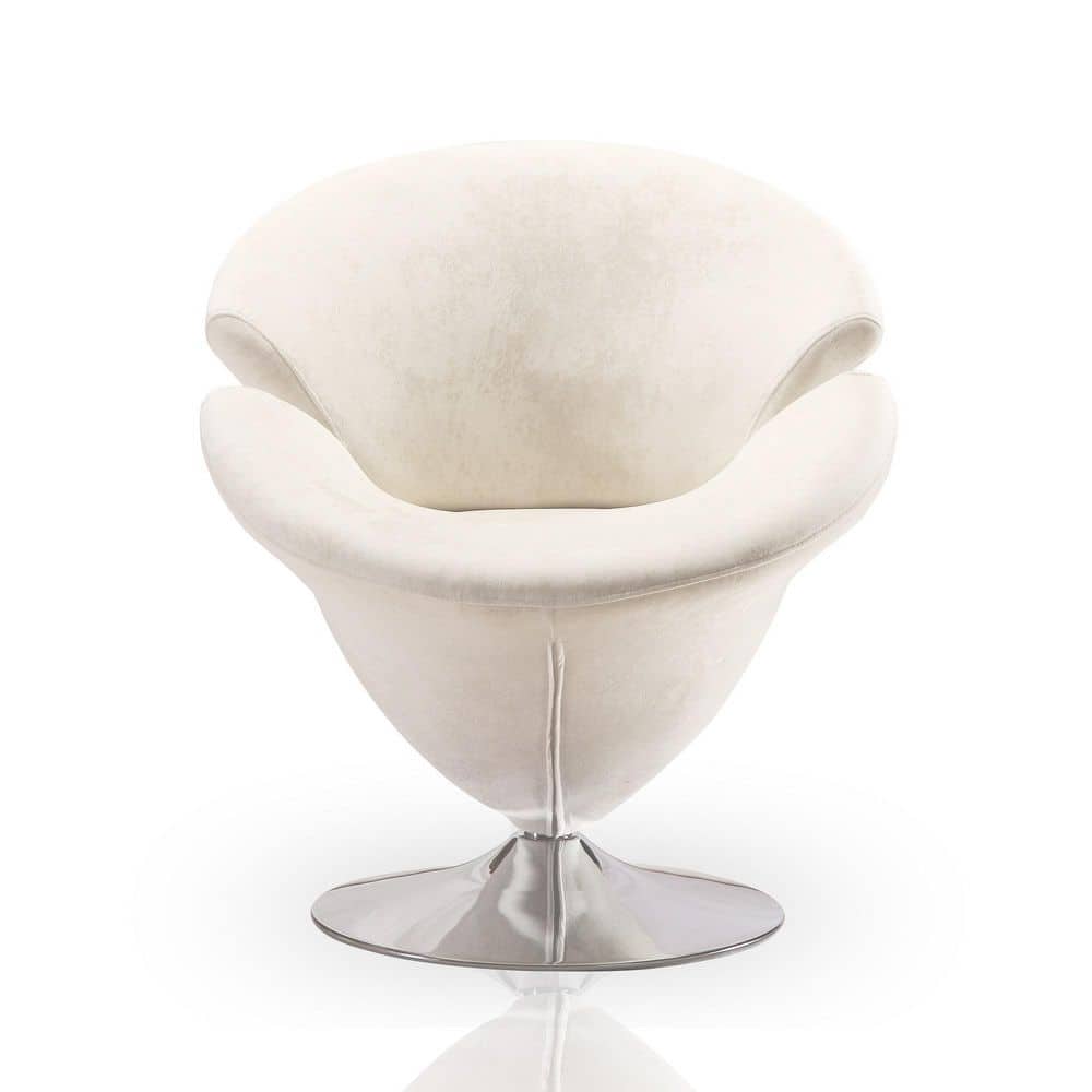 Set of 2 White Velvet Tulip Swivel Chairs with Polished Metal Base