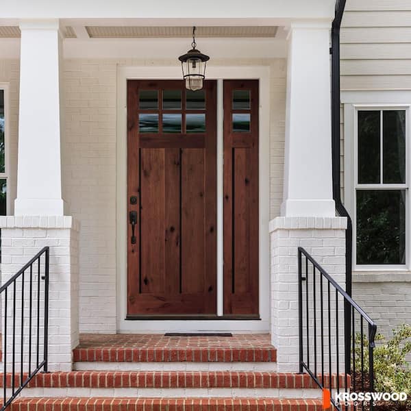 56 in. x 96 in. Knotty Alder Right-Hand/Inswing 6 Lite Clear Glass Red Mahogany Stain Wood Prehung Front Door w/RSL