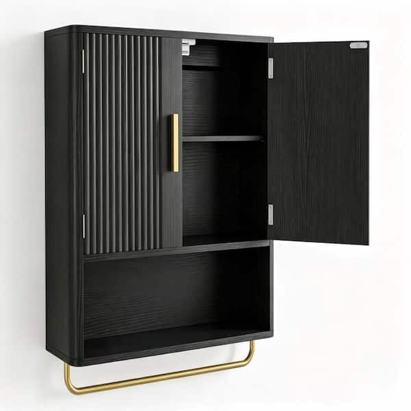 23.6 in. W x 29.5 in. H White Wall Mounted Medicine Cabinet without Mirror with Fluted Door and Towel Bar