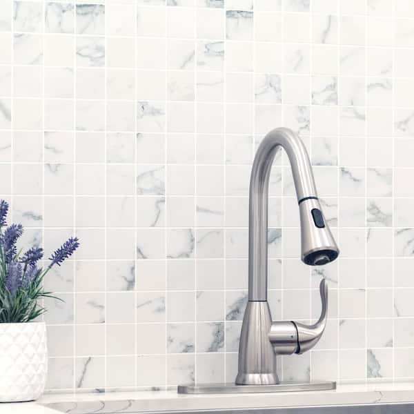 Regallo Calacatta Isla 2 in. Square 12 in. x 12 in. x 0.39 in. Matte Porcelain Mesh-Mounted Mosaic Tile (10 sq.ft./Case)