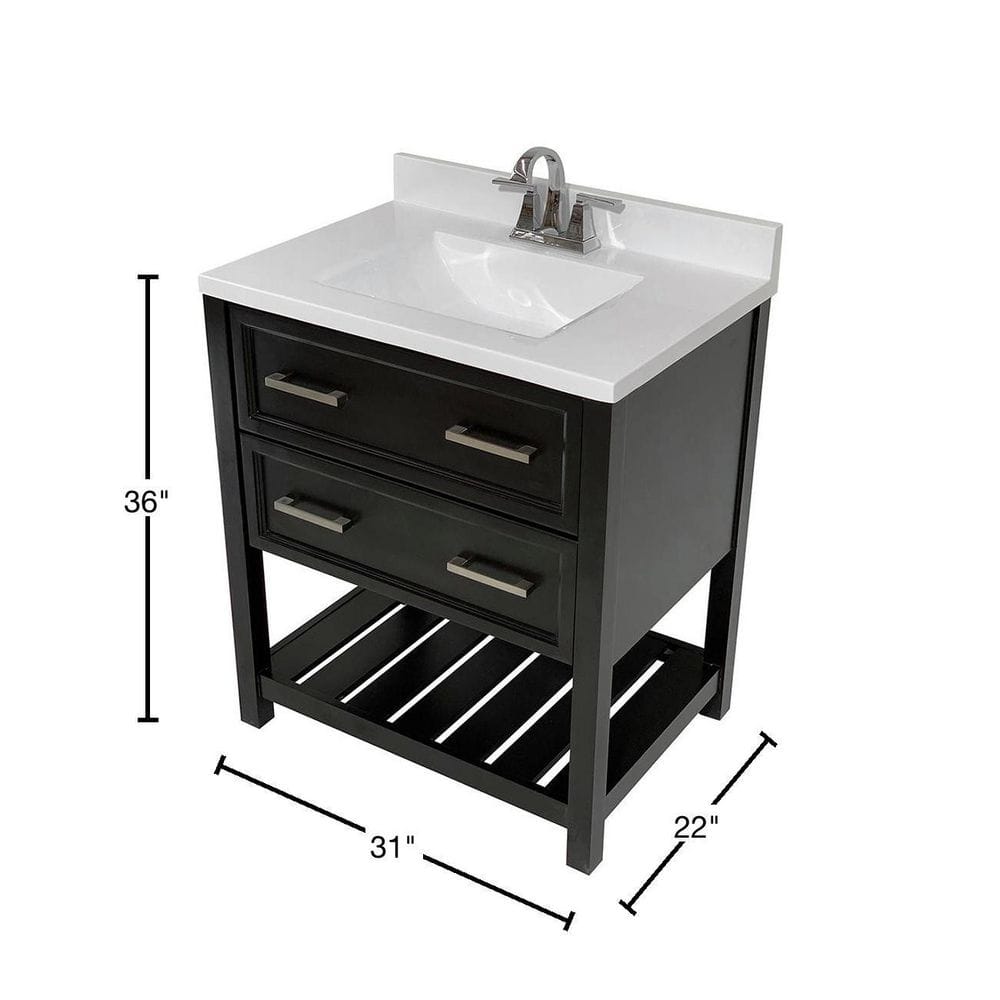 Espresso and White 31'' Single Bathroom Vanity with Cultured Marble Top