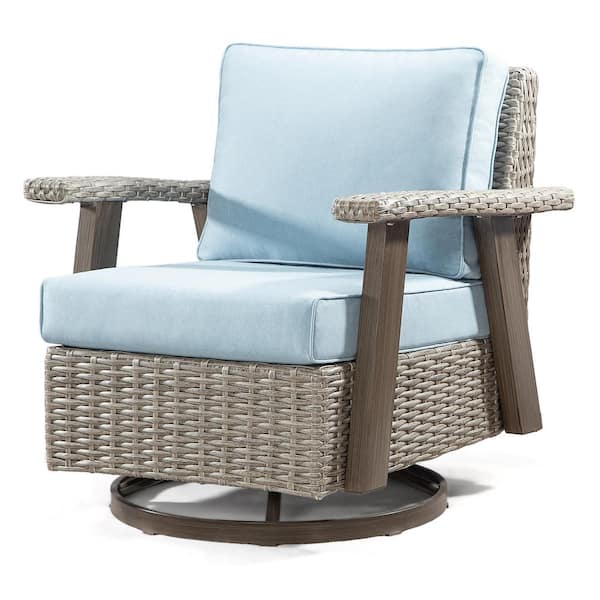 Gardenbee Wicker Patio Outdoor Rocking Chair Swivel Lounge Chair with Baby Blue Cushion (1-Pack)