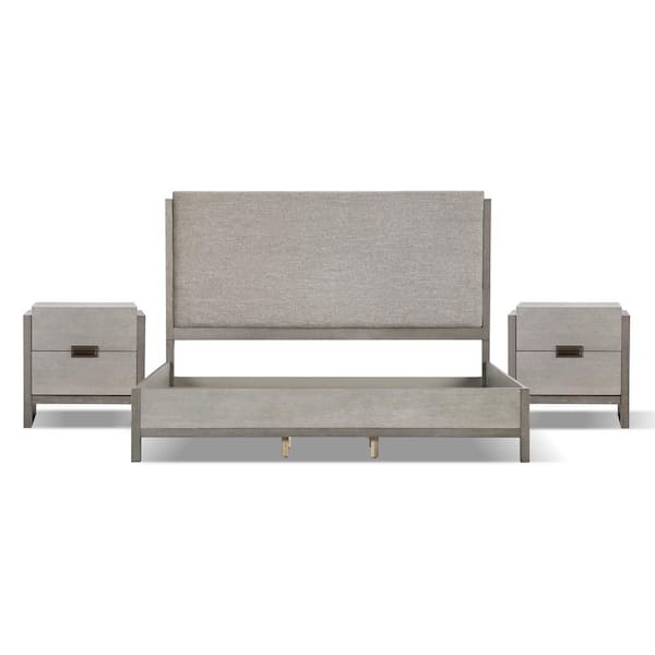 Furniture of America Burnett 3-Piece Stone Gray Wood King Bedroom Set with 2-Nightstands