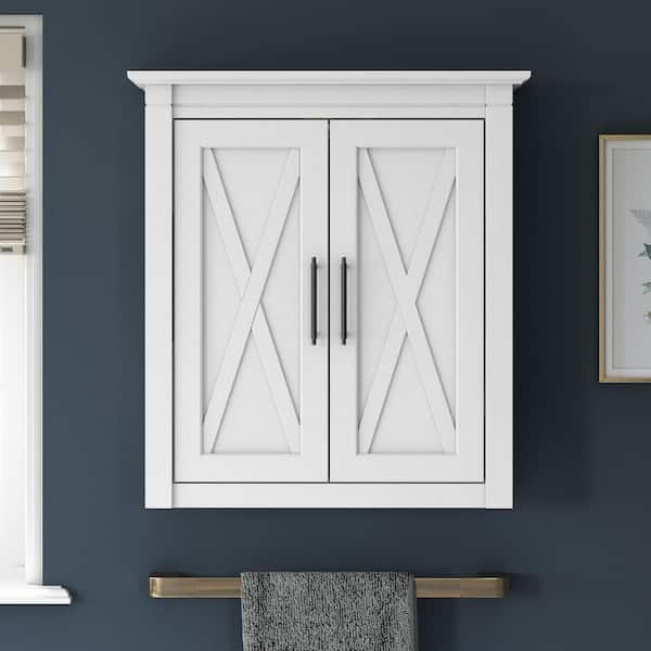 Bush Furniture Key West 23.7 in. W x 6.61 in. D x 25.79 in. H Bathroom Storage Wall Cabinet in White Ash