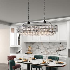 5-Light Kitchen Island Rectangle Chandelier with Crystal Accents