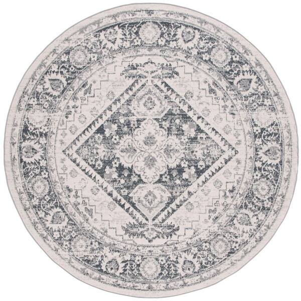 Odyssey 7 ft. x 7 ft. Ivory/Gray Distressed Border Round Area Rug