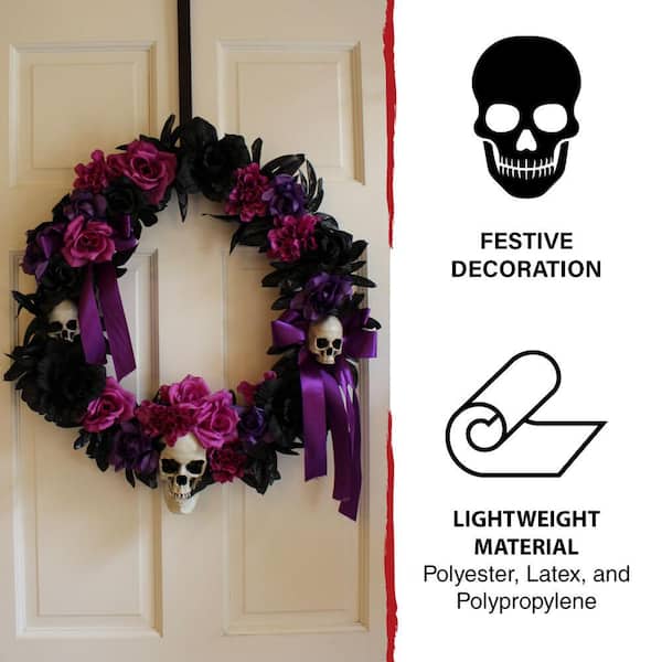 24" Halloween Wreath & 9' Ft Garland Deco Mesh Day of the Dead Door Decor 