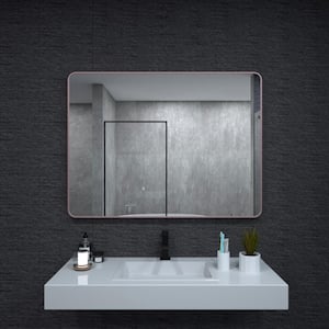 48 in. W x 36 in. H Rectangular Framed Wall Bathroom Vanity Mirror in Rose Gold