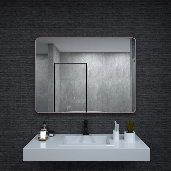 niveal 48 in. W x 36 in. H Rectangular Framed Wall Bathroom Vanity Mirror in Rose Gold