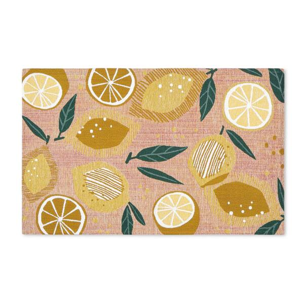 TOWN & COUNTRY LIVING Luxe Livie Fresh Lemon Peach Pink 24 in. x 40 in. Machine Washable Kitchen Mat