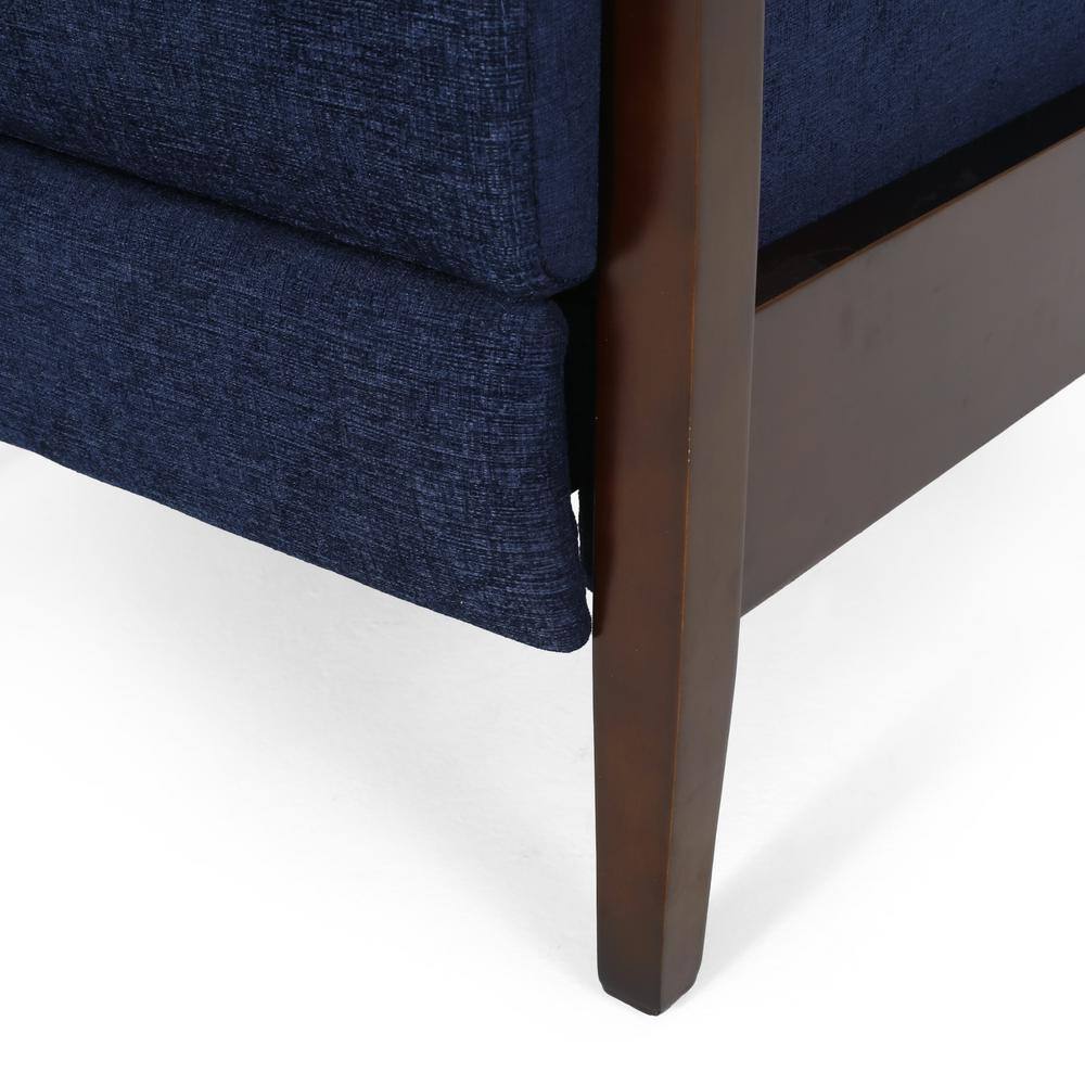 Navy Blue and Chocolate Brown Polyester Club Recliner with Wood Frame