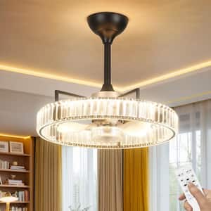 21 in. Smart LED Indoor Modern Dimmable Black Low Profile Crystal Semi Flush Mount Ceiling Fan with Light with Remote