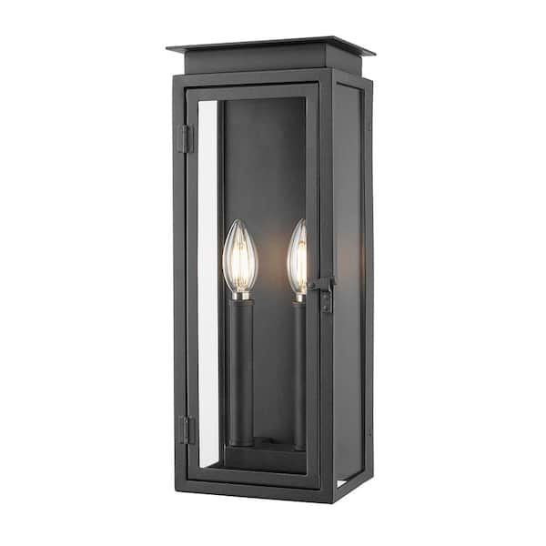 Unbranded Nova 16.5 inch Weather Resistant Black 2 Light Outdoor Wall Lantern Sconce with Clear Glass Shade