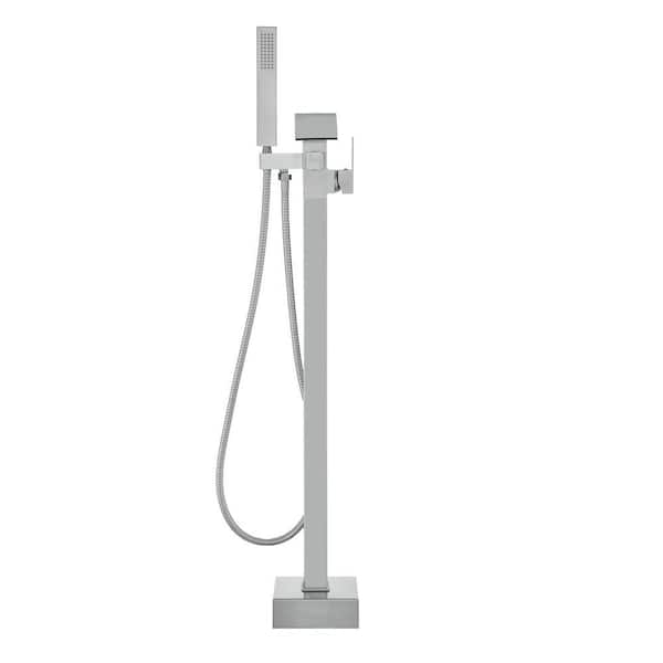 Freestanding Bathtub Faucet Floor Mount Freestanding Tub Filler 2-Water Modes 360° Swivel Spout 2-Jet Shower Tower