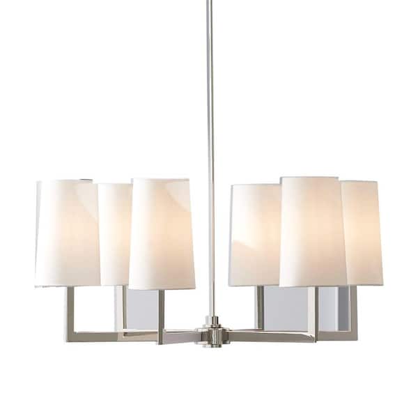 GLUCKSTEINELEMENTS Dorset 6-Light Polished Nickel Chandelier with White linen Shade