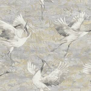 Sarus Crane Grey Textured Vinyl Wallpaper