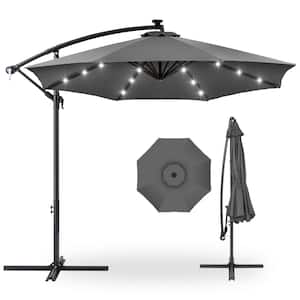 10 ft. Cantilever Solar LED Offset Patio Umbrella with Adjustable Tilt in Gray