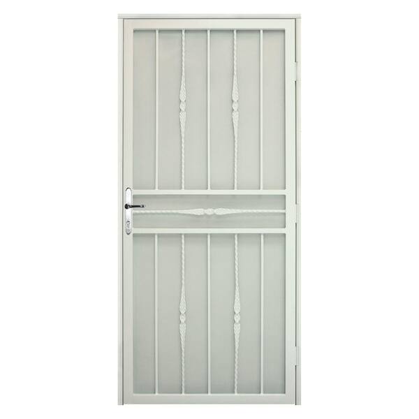 Unique Home Designs 36 in. x 80 in. Cottage Rose Navajo White RH Recessed Mount Security Door with Expanded Screen and Nickel -DISCONTINUED