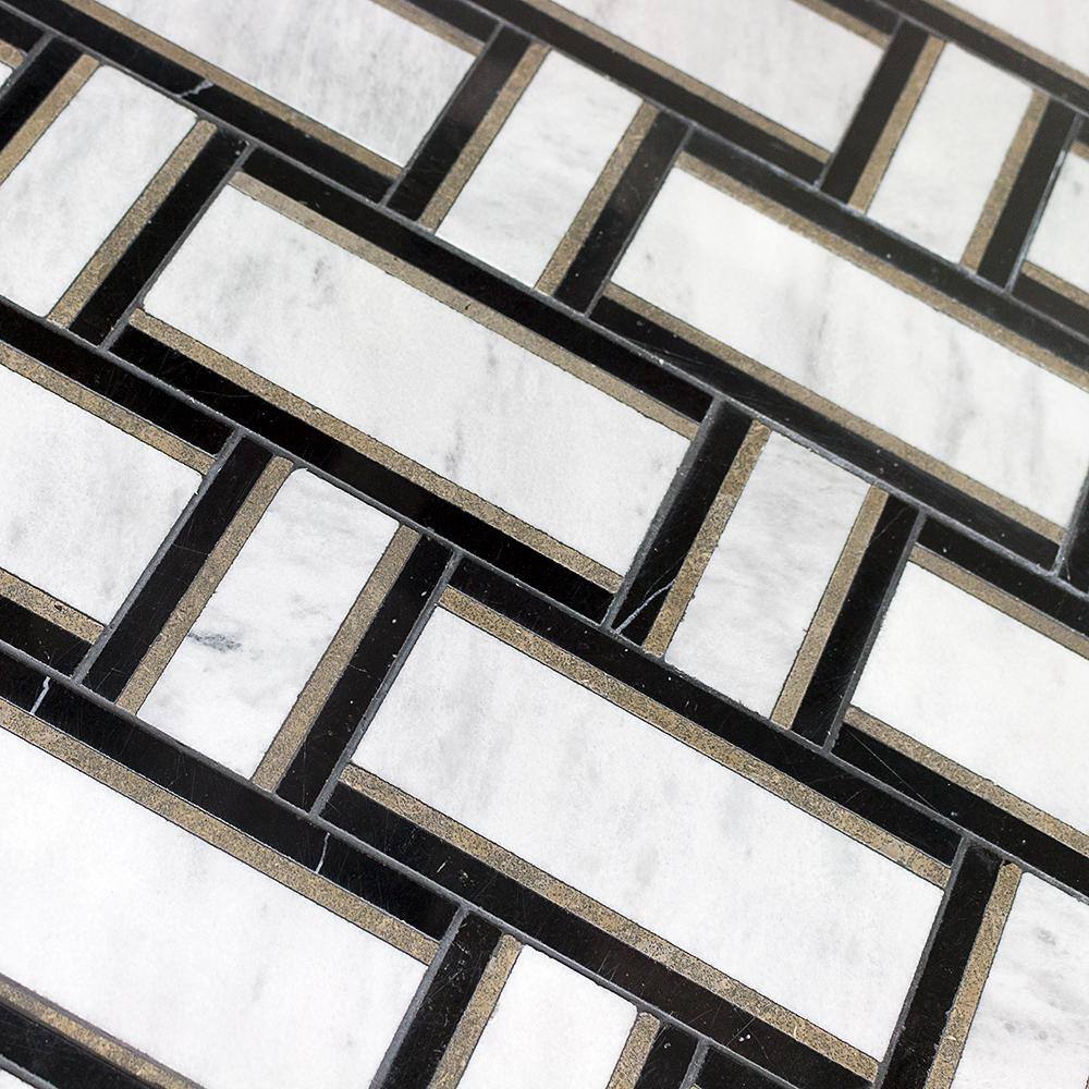 12x12 Green and White Marble Basketweave Mosaic Tile