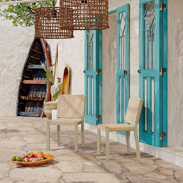 Outdoor Dining Chairs Set of 2, Light Teak Acacia Wood Frame and
