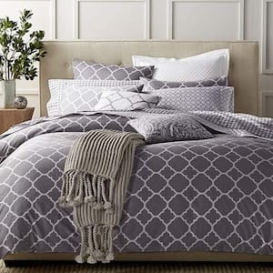 3-Pieces Gray Geometric Printed Polyester Queen Bedding Comforter Sets - Bedroom Comforter with 2-Pillow Shams