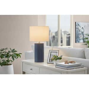 Greer 24 in. Navy Classic 1-Light Ceramic Table Lamp with White Fabric Drum Shade