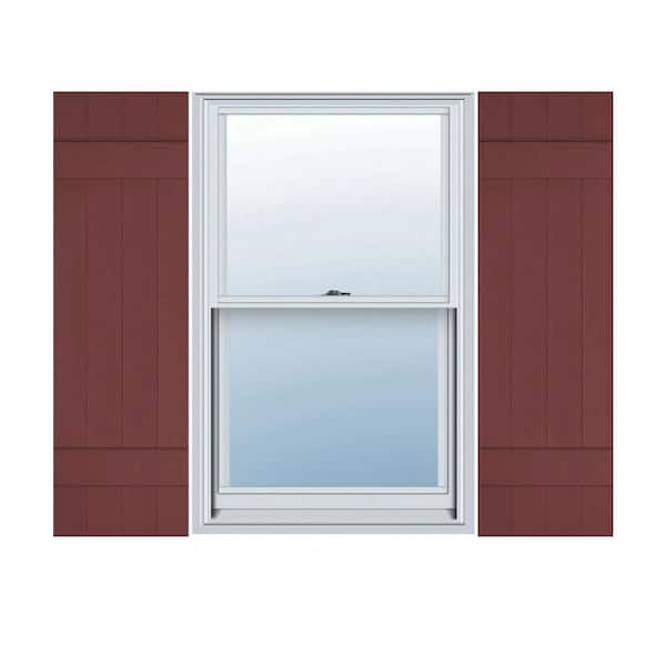 Ekena Millwork 14 in. x 32 in. Lifetime Vinyl Custom Four Board Joined Board and Batten Shutters Pair Wineberry