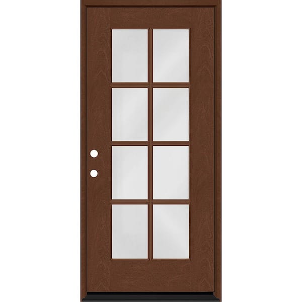 Steves & Sons Regency 36 in. x 80 in. Full 8-Lite Right-Hand/Inswing Clear Glass Chestnut Stained Fiberglass Prehung Front Door