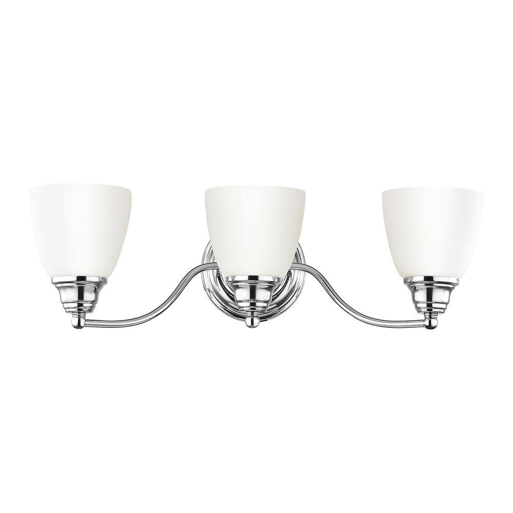 Polished Chrome 3-Light Vanity with Satin Opal Glass Shades
