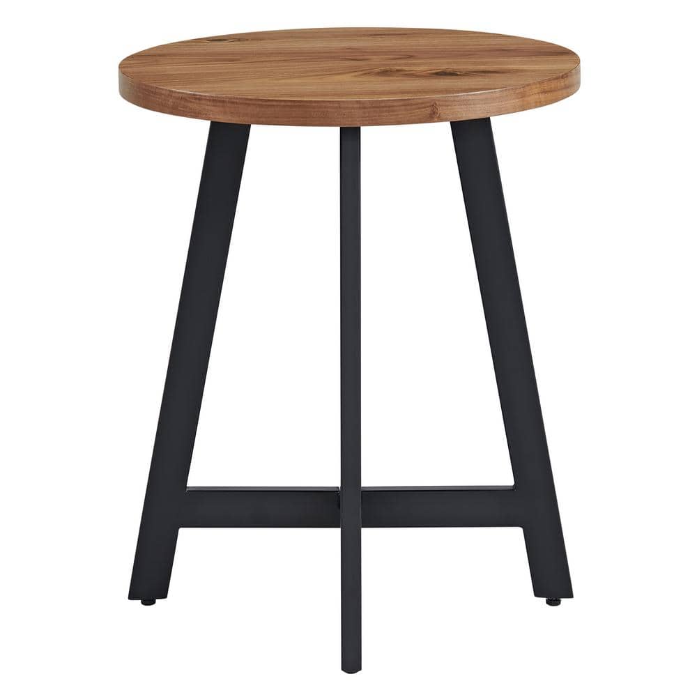 Walnut and Black Round MDF Top Industrial End Table