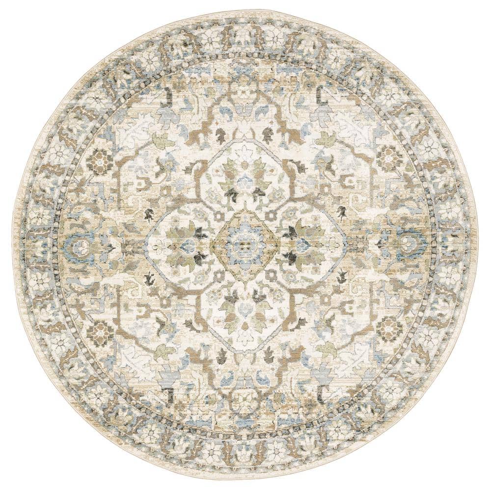 Athena Beige/Ivory 8 ft. x 8 ft. Round Medallion Area Rug
