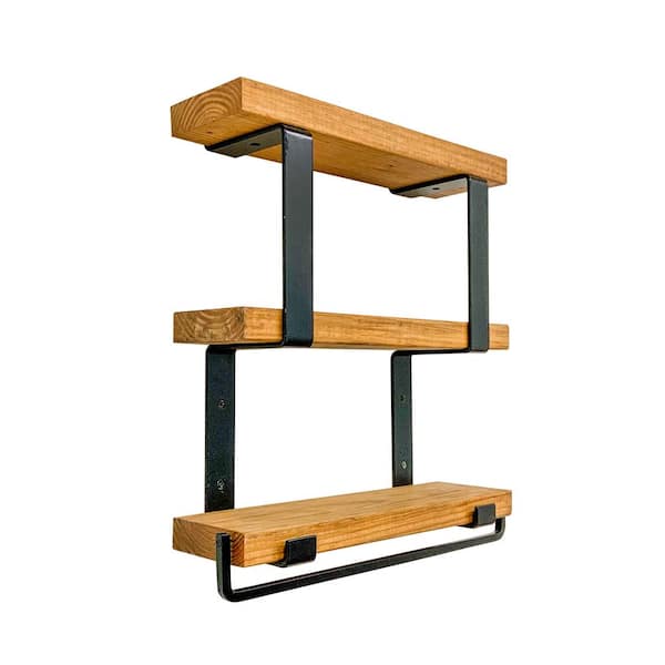 Unbranded Del Hutson Designs Ziggy 6.125 in. D x 20 in. W x 24 in. H Walnut Tiered Decorative Wall Shelf with Towel Rack