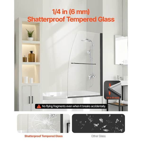 Frameless Bathtub Shower Door, 34 in. W x 55 in. H, Pivot, Tub Door, in Black with Clear Glass Texture Glass 2025 update