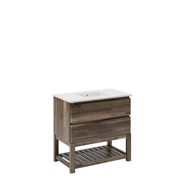 Fresca Formosa 36 in. Single Sink Freestanding Open Bottom Acacia Bath Vanity with White Quartz Top and Undermount Ceramic Sink