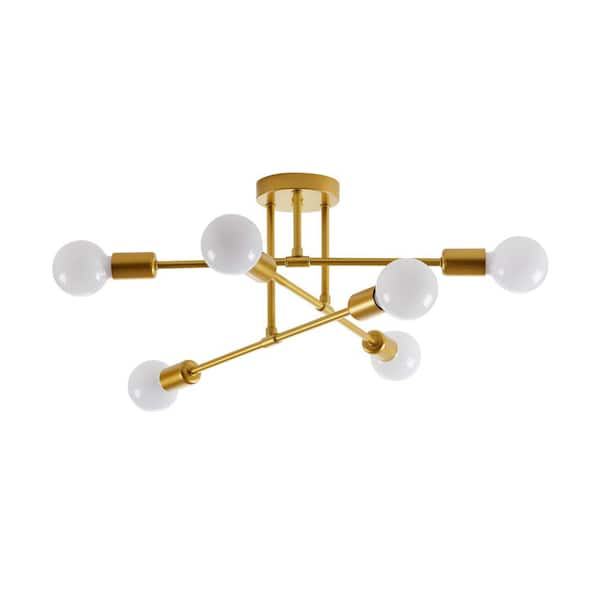 Braylon 6-Light 22.83 in. Dia Gold Flush Mount Ceiling Fixture