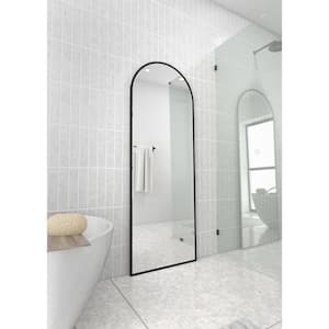 24 in. x 67 in. Arch Leaner Dressing Stainless Steel Framed Wall Mirror in Black