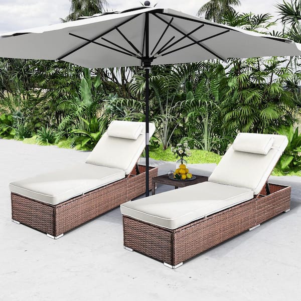 Wiilayok 2-pieces Wicker Outdoor Chaise Lounge with