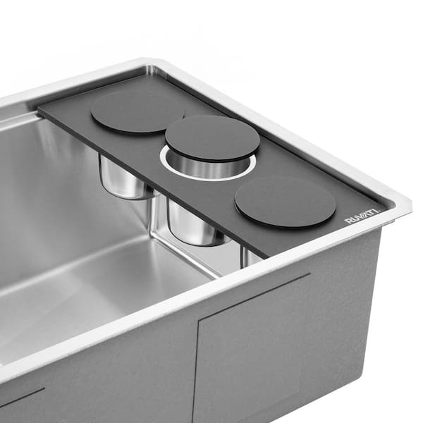 LedgeFit 3-Piece Stainless Steel Condiment Tray with Black Granite Quartz Composite Platform Sink Accessory Set
