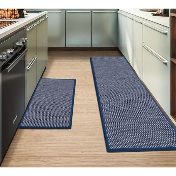 Blue 47 in. x 17 in. Indoor Non-Skid Kitchen Rugs and Mats Set of 2-17 x 29 and 17 x 47 in.