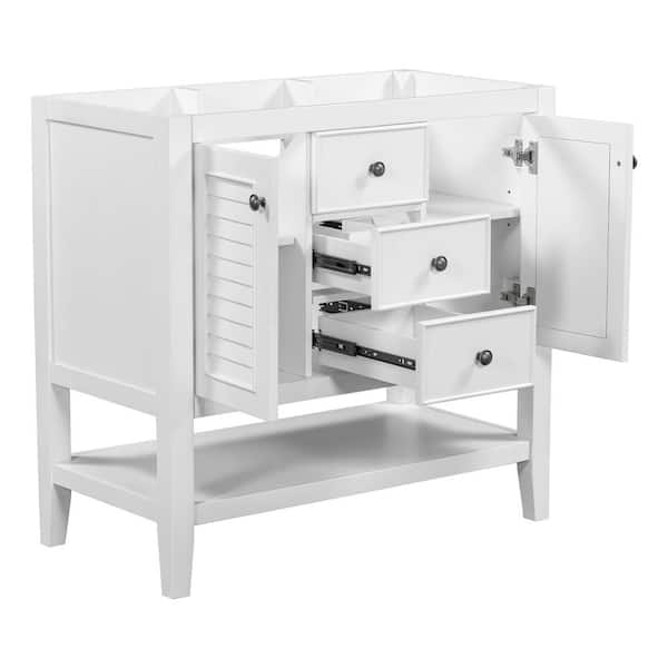 Unbranded 35 in. W x 17.9 in. D x 33.4 in. H Bath Vanity Cabinet without Top in White with Cabinet, Drawers and Open Shelf