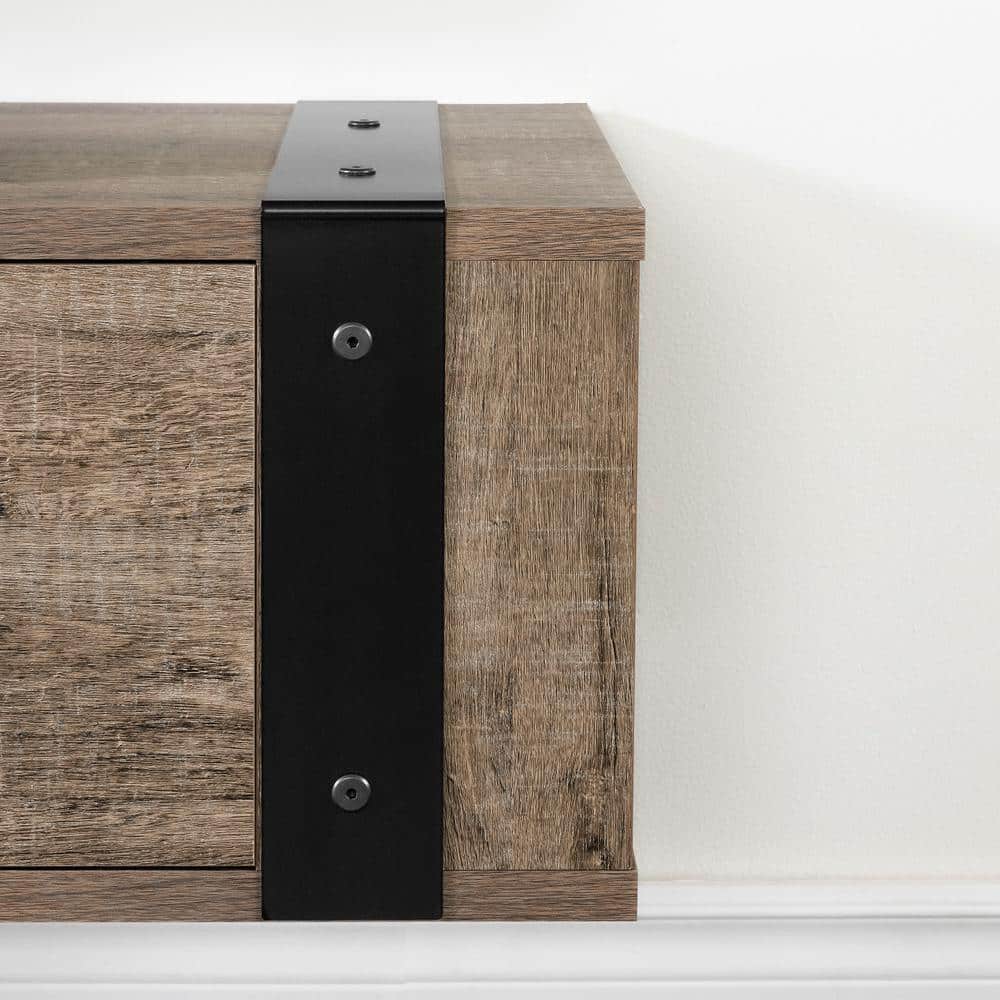 Weathered Oak Wall Mounted TV Stand with Cabinet