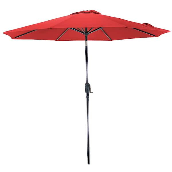 Sun-Ray 9 ft. Round 8-Rib Steel Market Patio Umbrella in Ruby Red