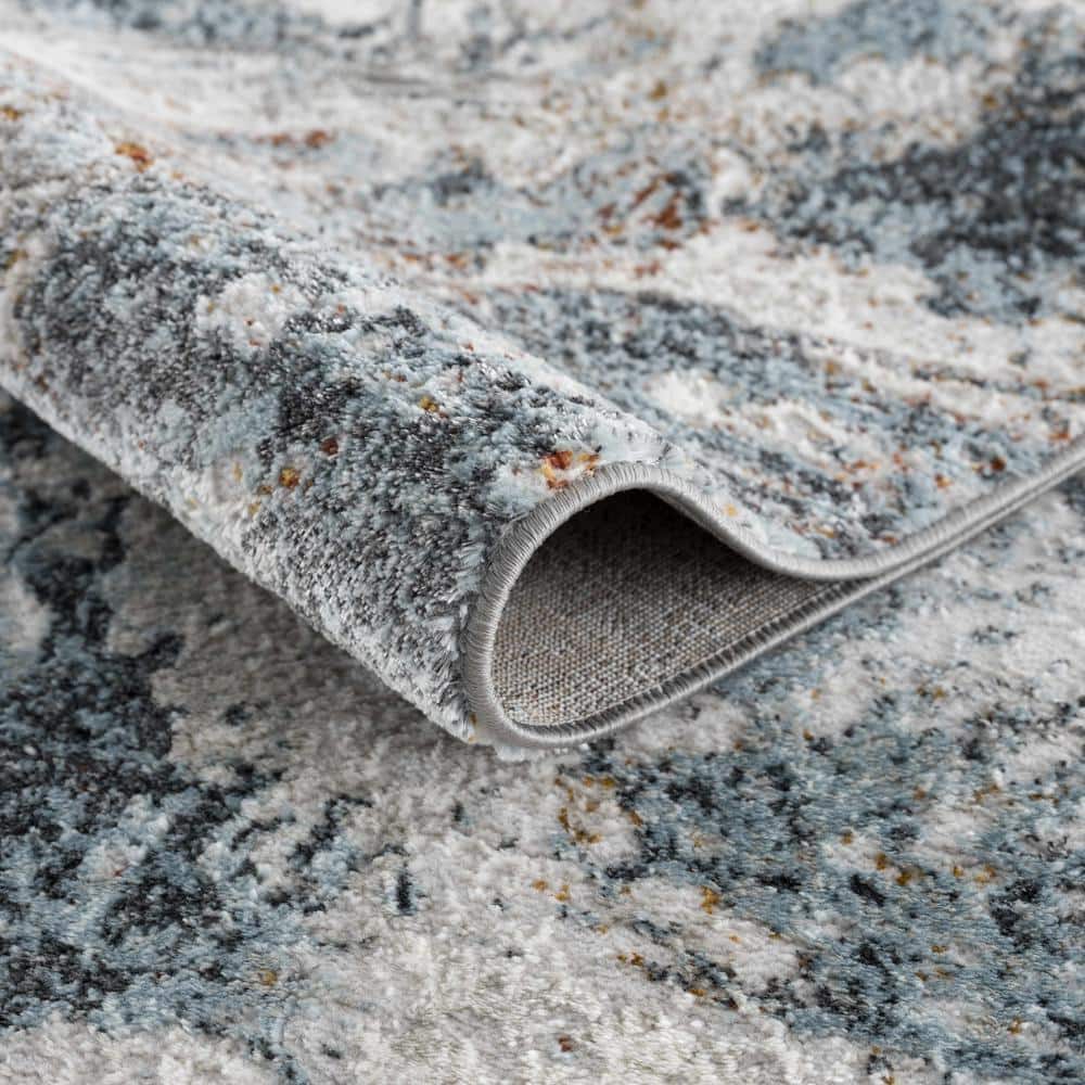 Liverpool Blue and Gray Abstract Medium Pile Area Rug