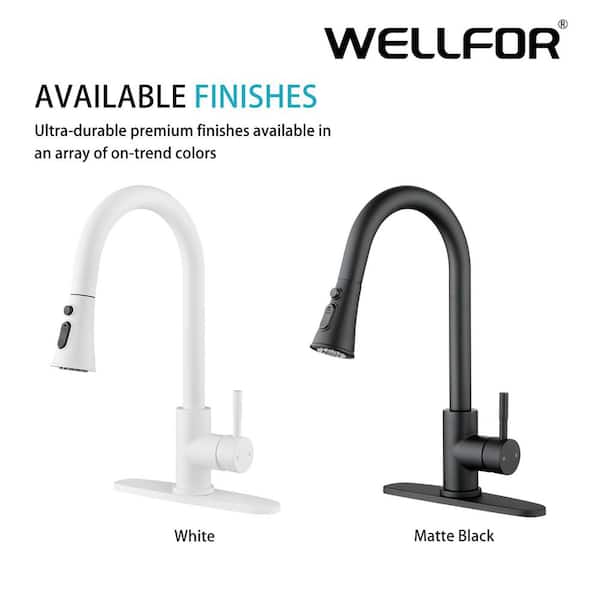 Single Handle Pull Down Sprayer Kitchen Faucet with Deckplate in Matte White