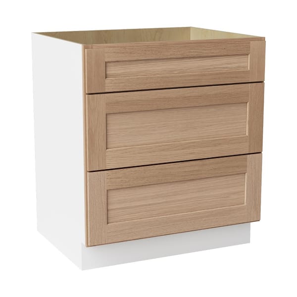 30 in. W x 24 in. D x 34.5 in. H Ready to Assemble Solid Wood Shaker Drawer Base Kitchen Cabinet in Oak