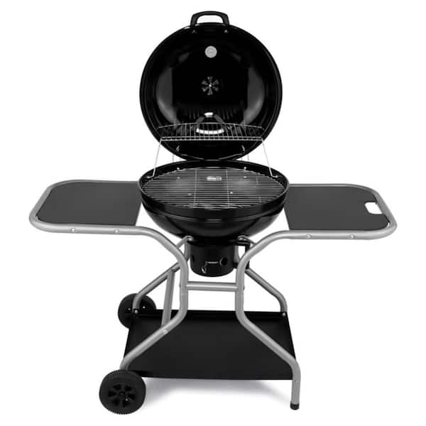 Portable Charcoal Grill Set with 2 Side Tables, Storage Shelf, Wheels, Ash Catcher, Thermometer and Air Vent, Black