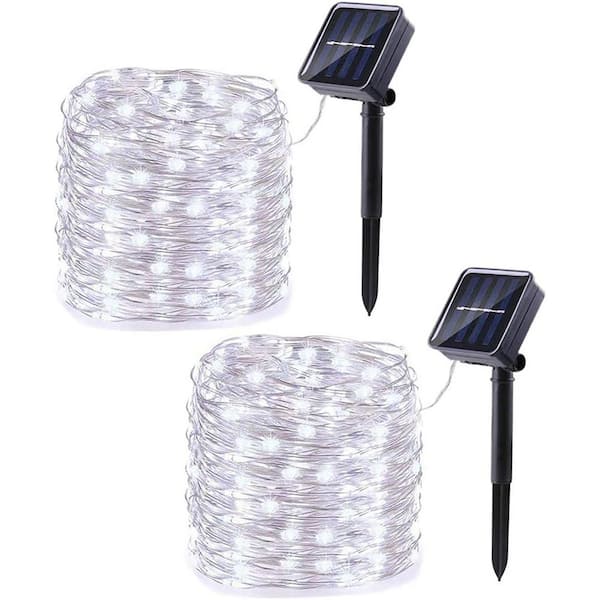 Solar String Lights Outdoor 66 ft. 200 LED Waterproof 8 Modes Twinkle Lights White with Auto On/Off and Memory 2-Pack